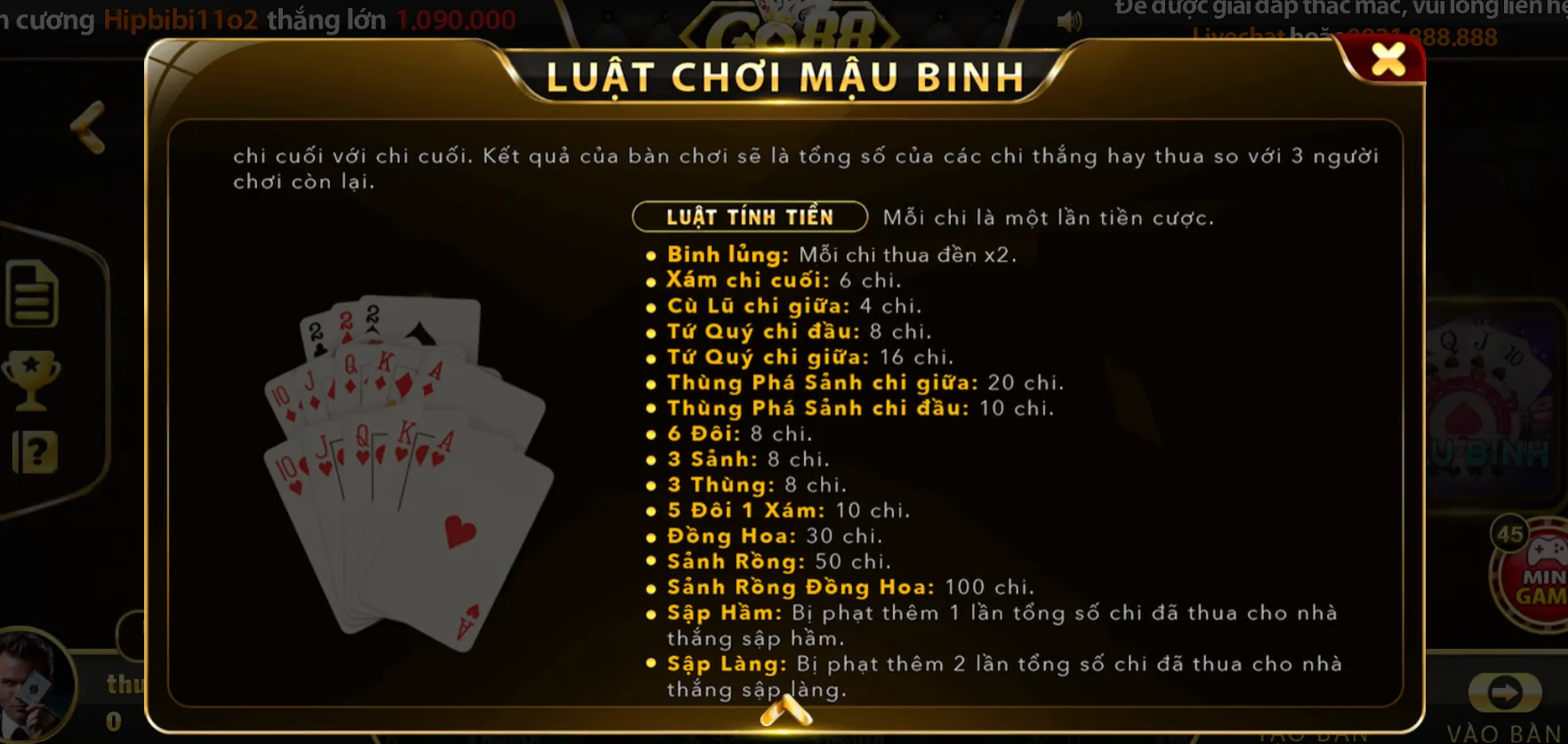 Tính tiền trong mậu binh Go88 online