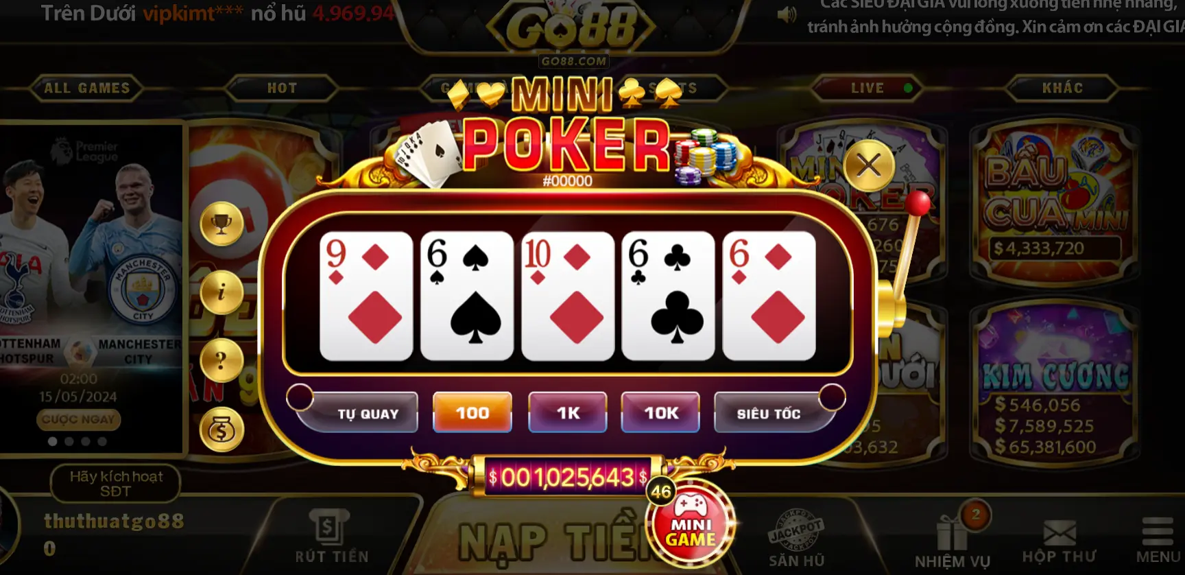 Làm sao để có thể chơi Mini Poker sau khi tải Go88