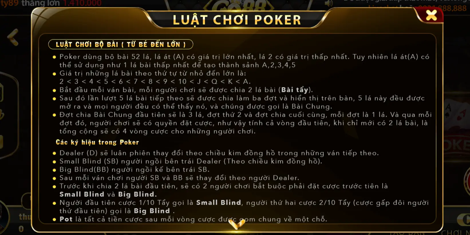 Các tổ hợp quân bài trong Poker tại Go 88