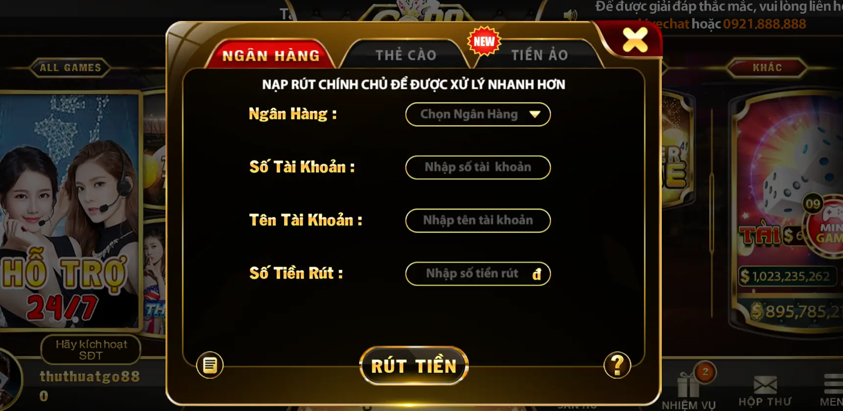 Một số những lưu ý khi nạp và rút tiền ở Go 88