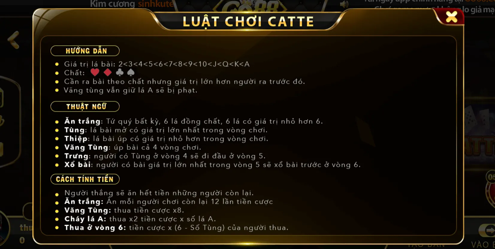 Một số bàn chơi có trong Catte Go 88